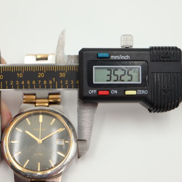 Vintage Fossil Arkitekt Watch Faded Two Tone 35mm Gray Date Dial w New Battery - Picture 2 of 16